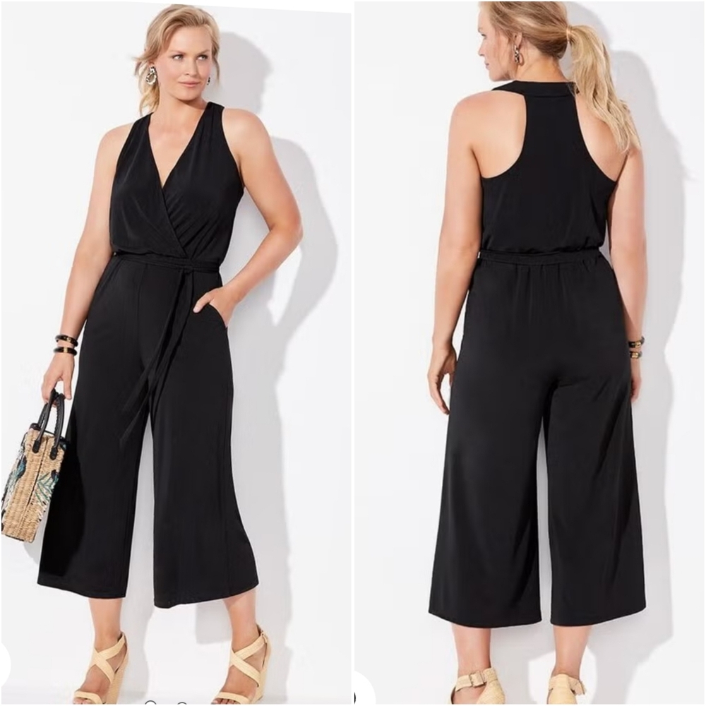 NWT Swimsuits for All Black Ava Summer Racerback Jumpsuit Size 14/16